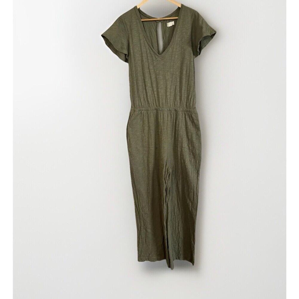 UpWest Womens Green Jumpsuit Size L Brushed Cotton Wide Leg
